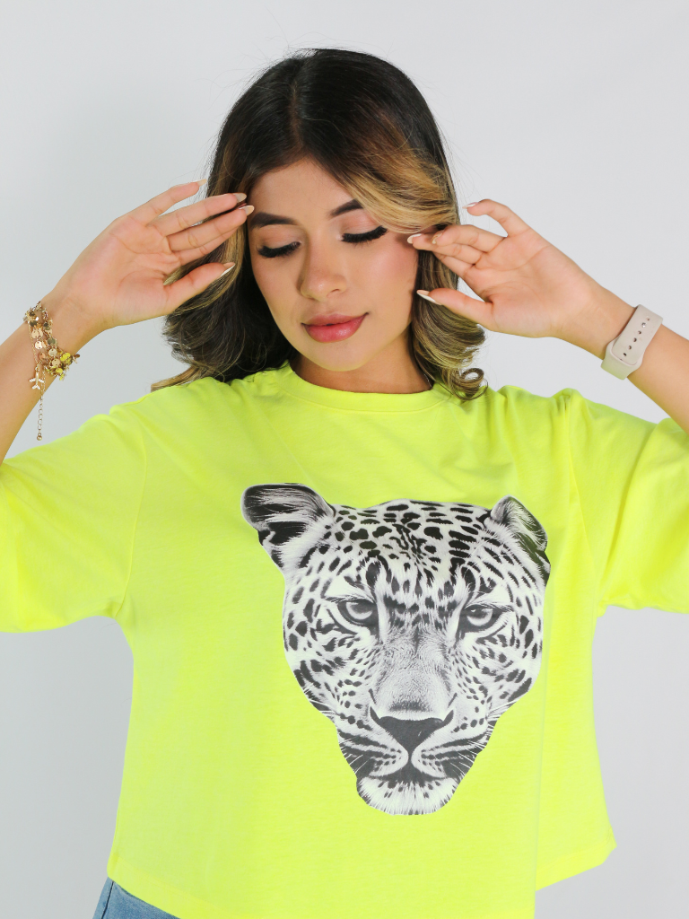 Camiseta Oversize Corta Leopardo - Mozzaar Camiseta Oversize Corta Leopardo