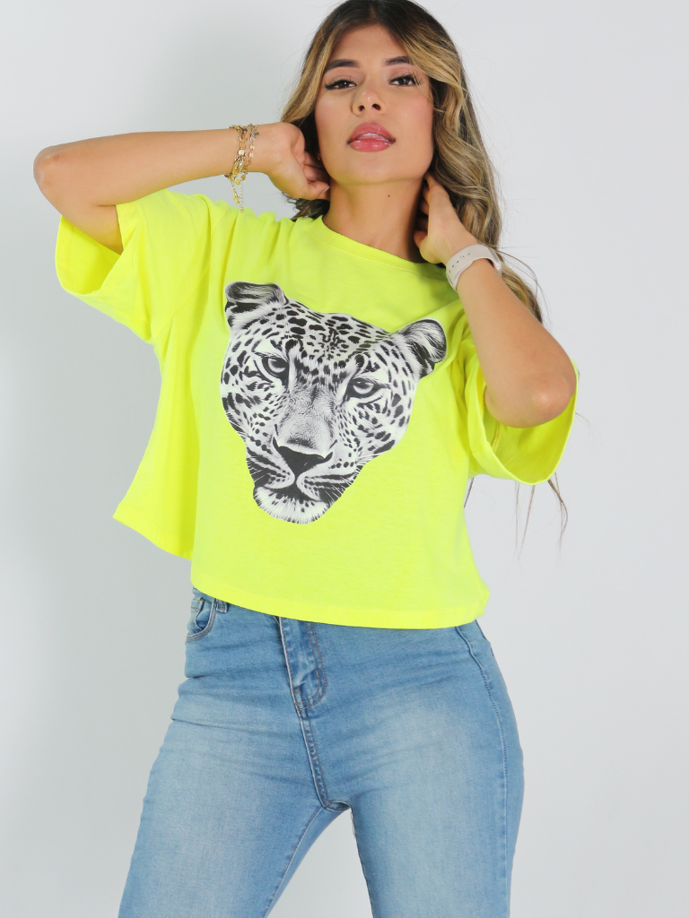 Camiseta Oversize Corta Leopardo - Mozzaar Camiseta Oversize Corta Leopardo