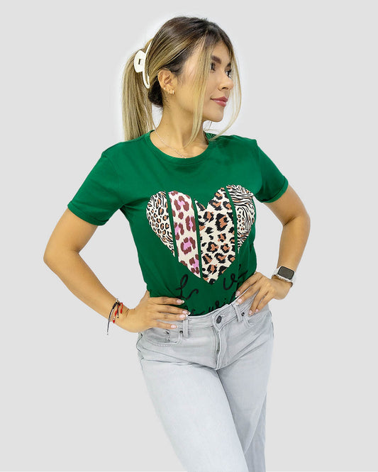 Camiseta RegularFit Corazón AnimalPrint - Mozzaar Camiseta RegularFit Corazón AnimalPrint
